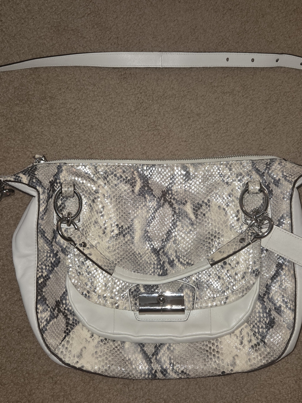 White Snakeskin-Print Shoulder Bag
